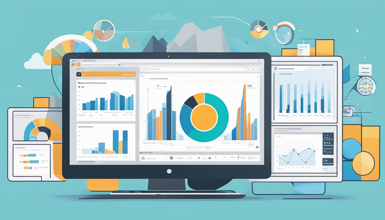 A computer screen displaying Hootsuite's analytics and reporting tools, with charts and graphs showing social media performance