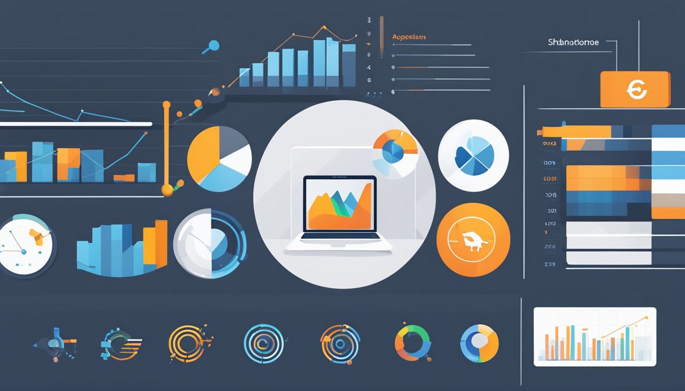 Agorapulse logo displayed next to competitor logos, with charts and graphs showing market share and performance metrics