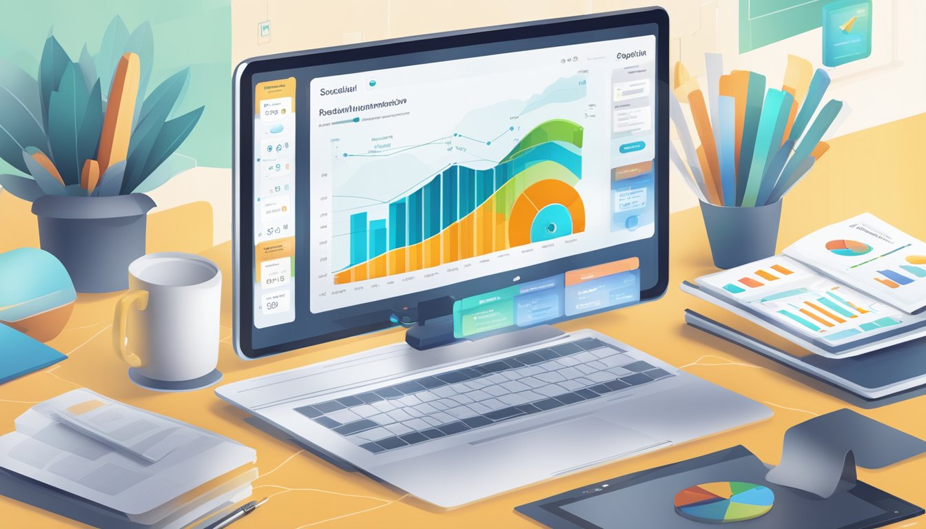 A computer screen displaying SocialPilot's integration and automation review with various charts and graphs