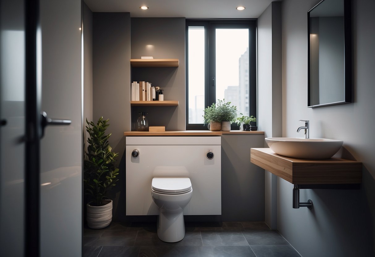 A compact toilet nestled in a cozy, small space. Efficient design with minimal footprint. Perfect for tight areas