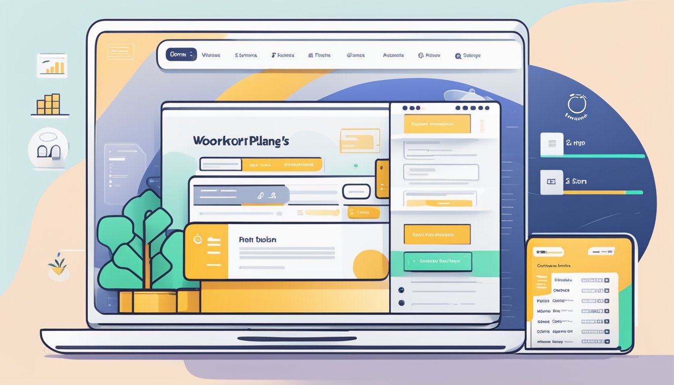 A laptop displaying Woorank's pricing and plans page, with various subscription options and features listed