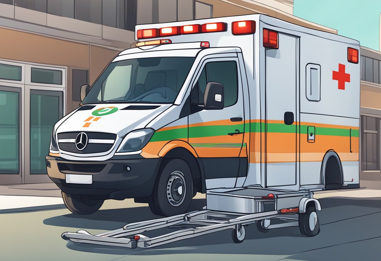 Ambulância Tipo B: Equipamentos e Utilizações Essenciais 4 An ambulance type b with medical equipment and a stretcher parked outside a building, with paramedics attending to a patient