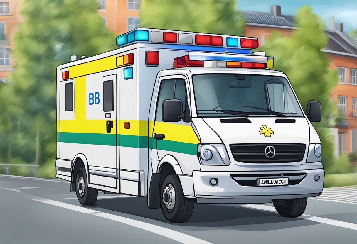 An ambulance type B with safety and care procedures being followed