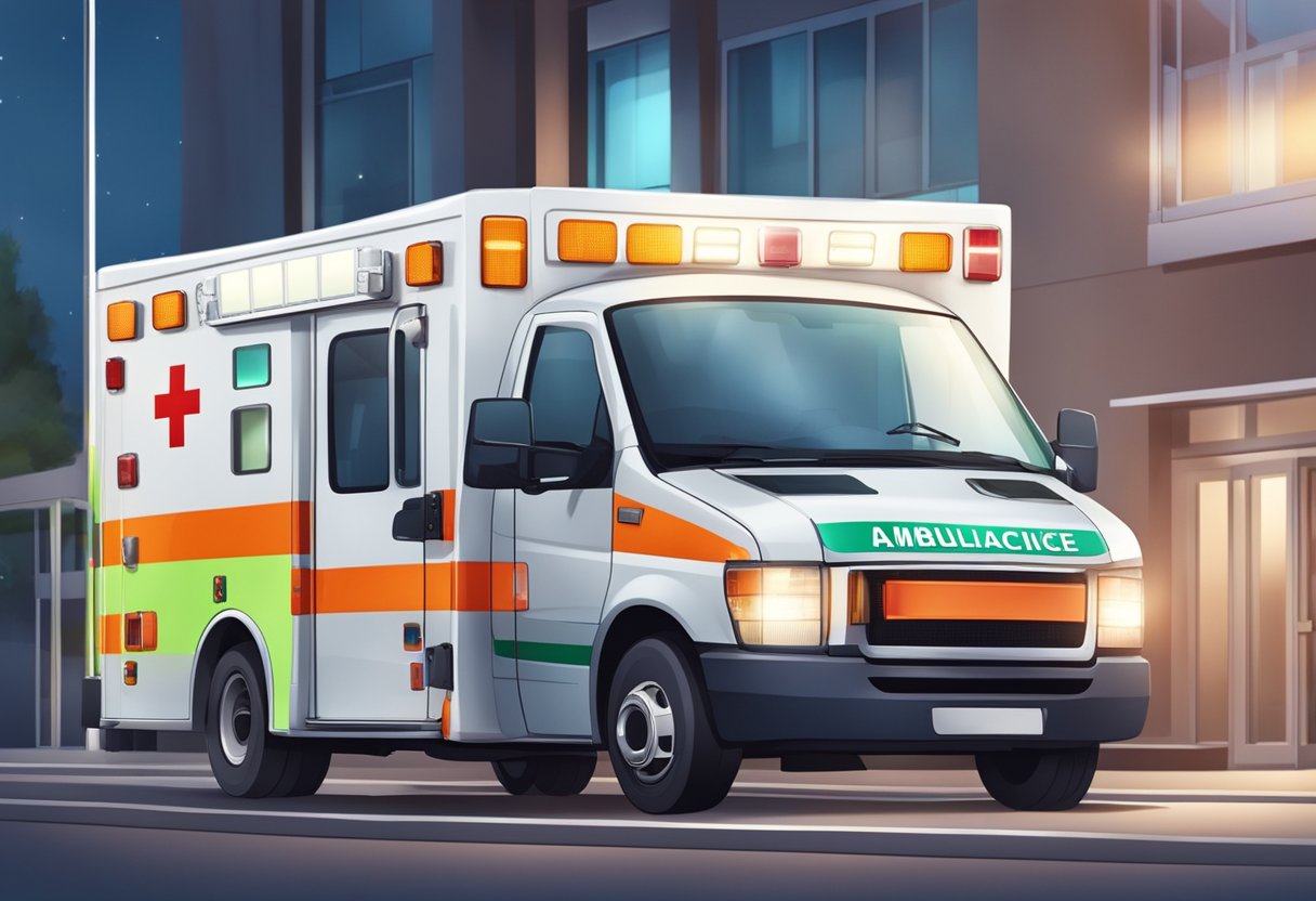 Ambulância Tipo B: Características e Aplicações Emergenciais 5 An ambulance type B with safety and procedure signage, equipped with medical supplies and emergency lights, parked outside a hospital or medical facility