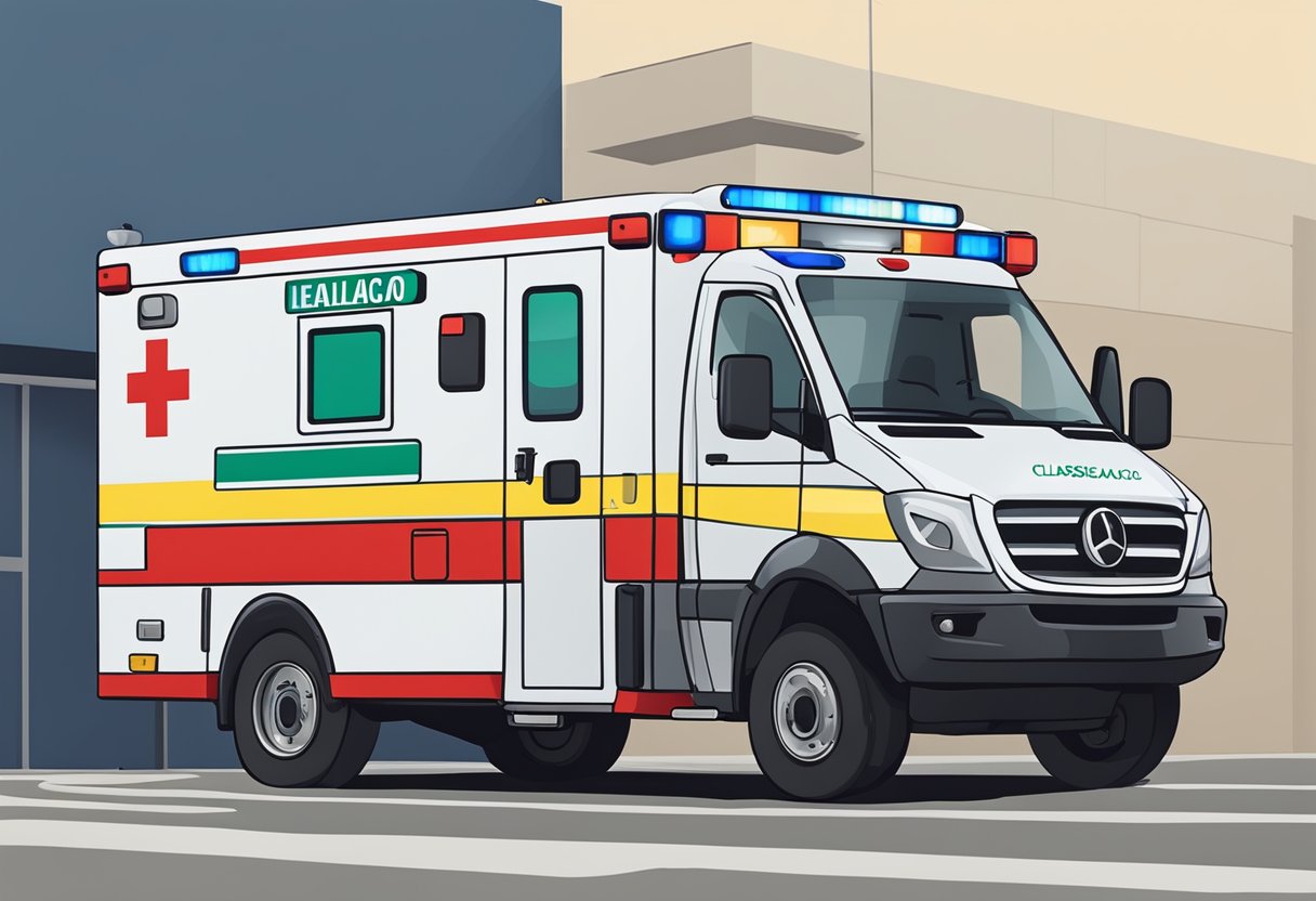 Ambulância Tipo B: Características e Aplicações Emergenciais 6 An ambulance type B, labeled with "Legislação e Classificação," parked outside a hospital