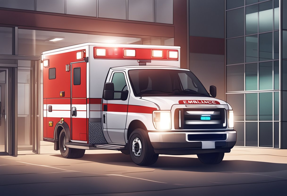 Ambulância Tipo B: Características e Aplicações Emergenciais 8 An ambulance type B parked at a hospital entrance, red and white with emergency lights flashing, medical equipment visible through the windows