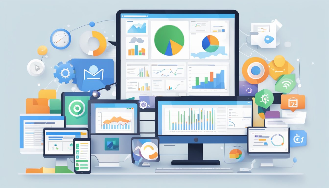 A computer screen displays the Keywords Everywhere logo integrated with various marketing platforms, including Google Analytics and Moz.</p><p>Data and metrics are visible, indicating successful integration