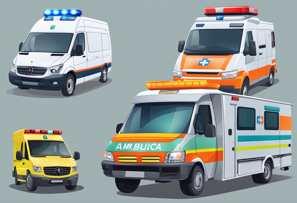 Ambulância Tipo D: Características e Vantagens para Transporte de Pacientes 2 A comparison between two types of ambulances, one traditional and one modern, with different features and equipment