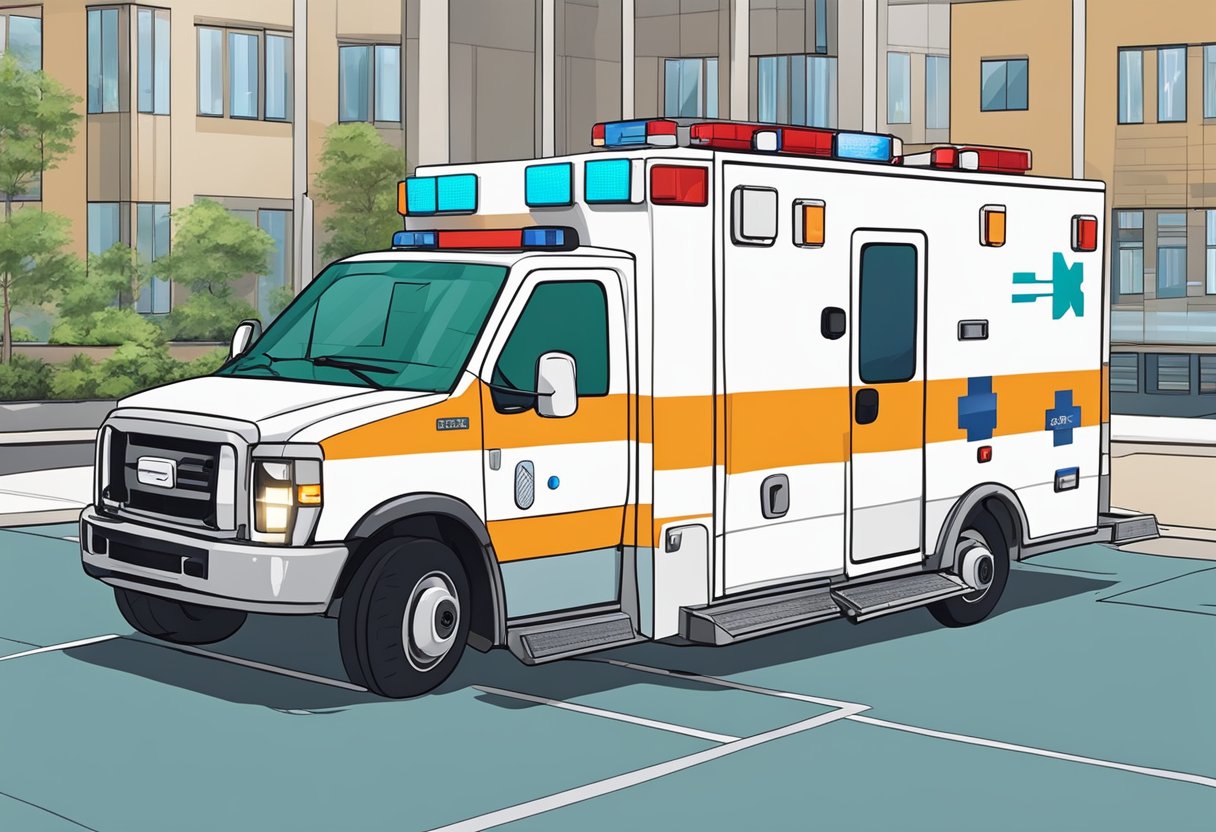 Ambulância Tipo D: Características e Vantagens para Transporte de Pacientes 5 An ambulance type D parked outside a hospital, with its lights flashing and medical personnel unloading equipment