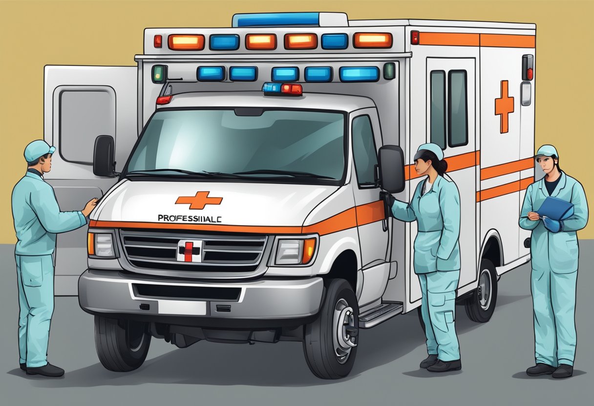 An ambulance type f with professionals and their responsibilities in a medical emergency setting