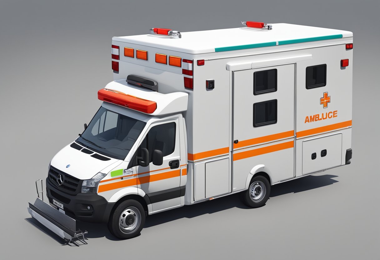 An ambulance type f with additional accessories and tools