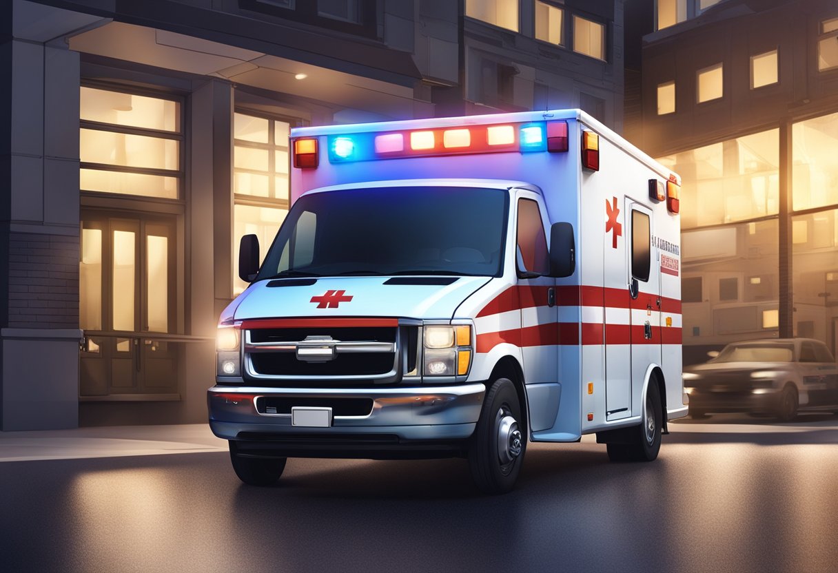Ambulância Tipo F: Características e Equipamentos Essenciais 1 An ambulance Type F parked with its lights flashing, featuring distinct medical symbols and equipment visible through the windows