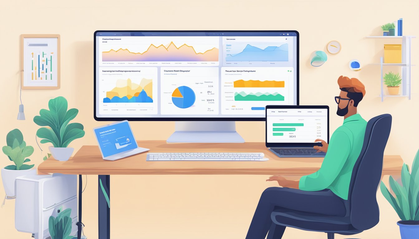 A computer screen displaying Shopify SEO Booster dashboard with keyword strategies and content review