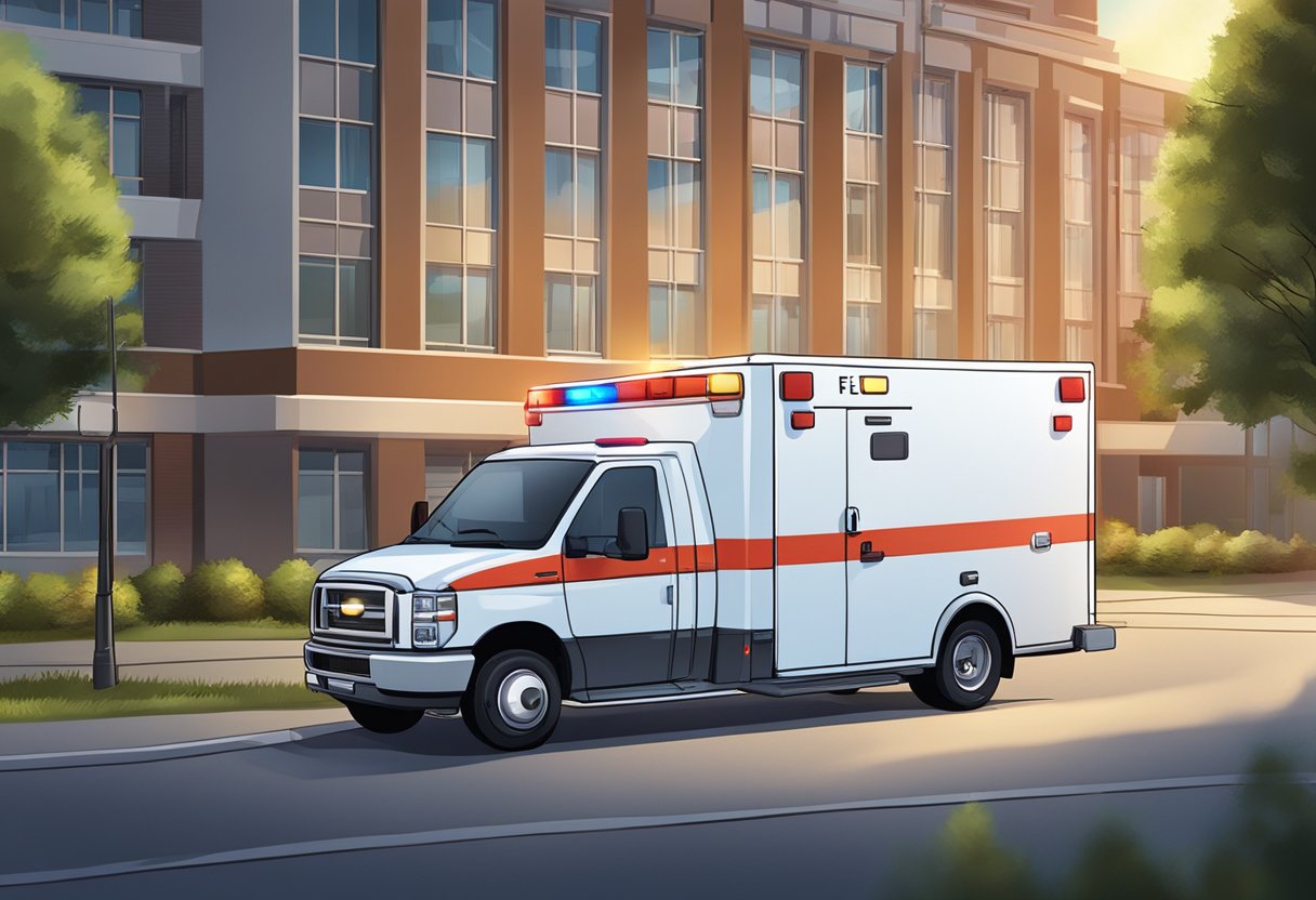 Ambulância Tipo F: Características e Equipamentos Essenciais 6 An ambulance type f parked outside a hospital, with emergency lights flashing