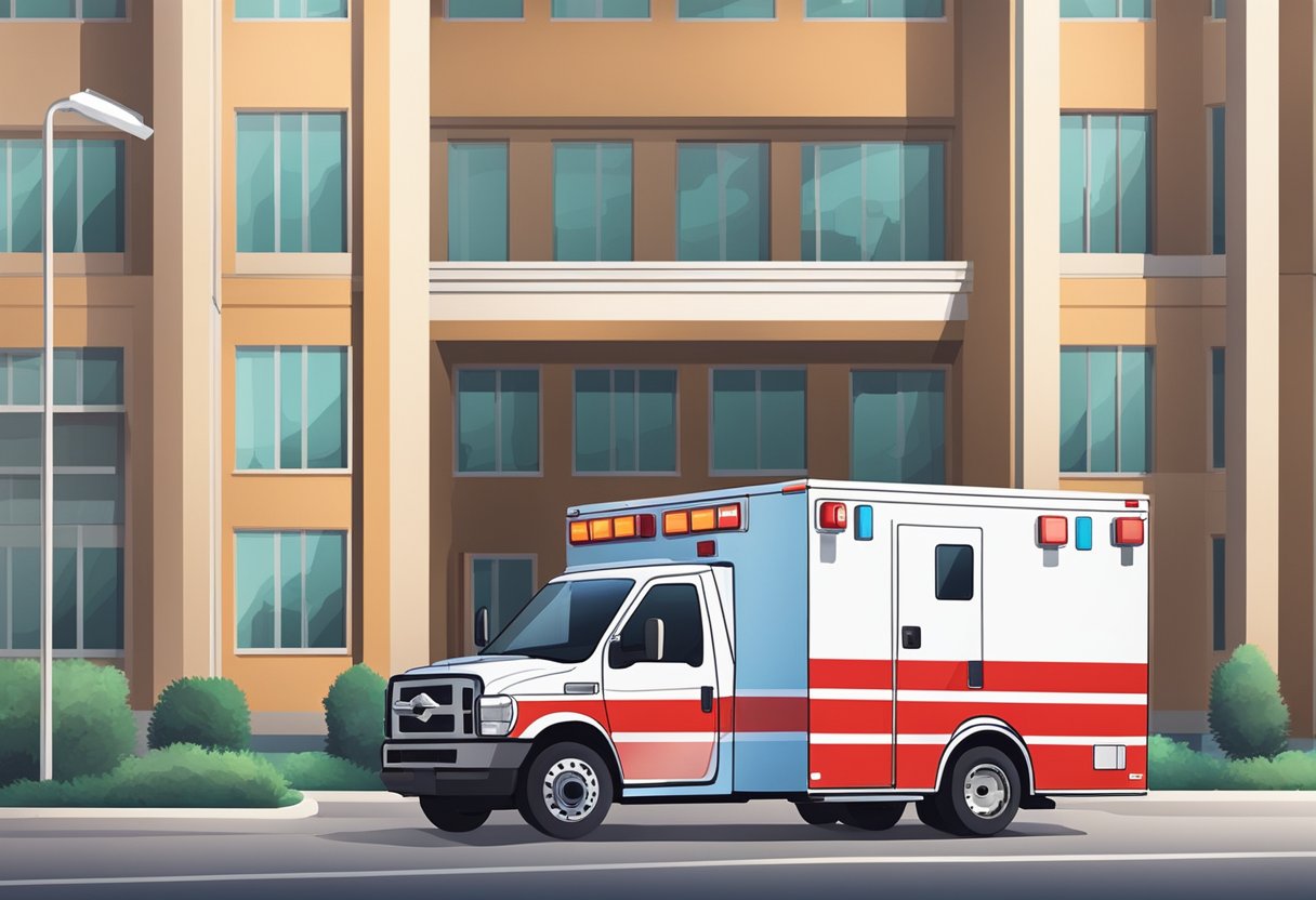 Ambulância UTI: Importância no Atendimento de Emergências Críticas 1 An ICU ambulance with flashing lights and medical equipment parked outside a hospital