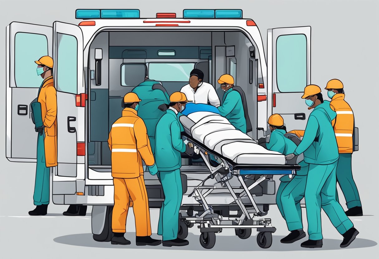 Ambulância UTI: Importância no Atendimento de Emergências Críticas 5 A medical team swiftly loads a patient into a fully equipped UTI ambulance, preparing to transport them to the hospital