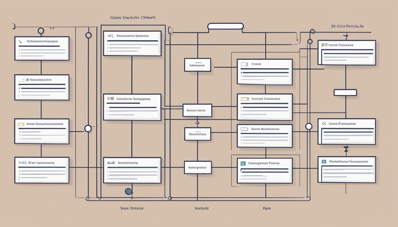 A website structure diagram with clear navigation paths and labeled sections for Squarespace SEO Checklist review