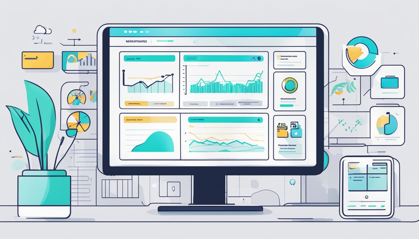 A computer screen displays the Wix SEO Wiz dashboard, with various on-site elements being optimized and reviewed.</p><p>The interface is clean and user-friendly, with clear indicators of SEO improvements