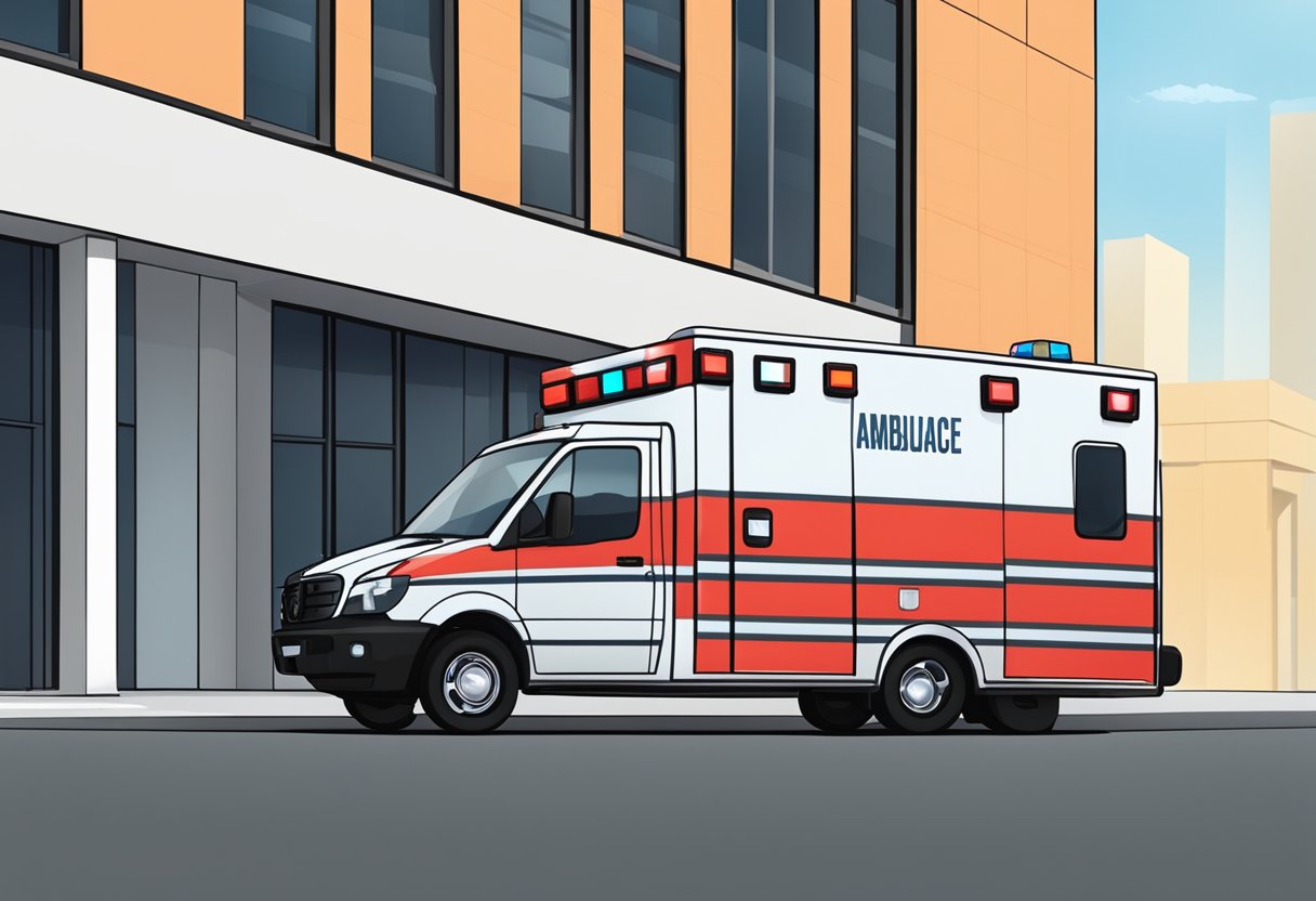 Emergencia Ambulancia Numero: Como Contatar Serviços de Urgência 2 An ambulance with emergency lights flashing, parked outside a specific emergency service building, with the number clearly displayed