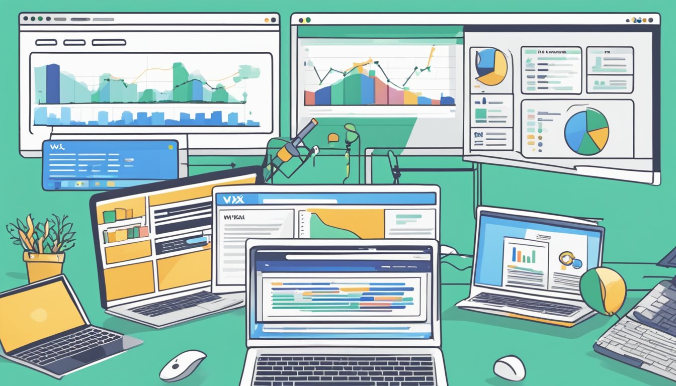 A computer screen shows Wix SEO Wiz outperforming other website builders in a side-by-side comparison.</p><p>Graphs and charts highlight Wix's superior SEO features