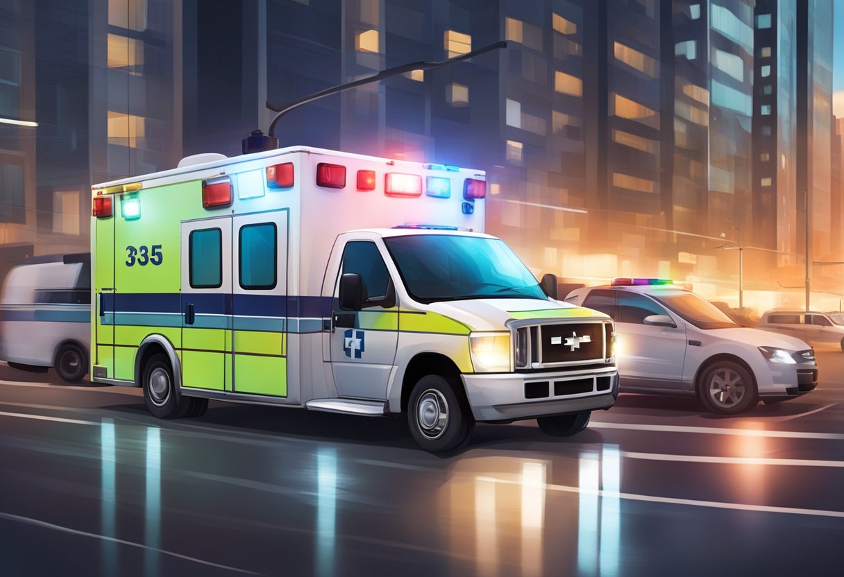 Emergencia Ambulancia Numero: Como Ligar Rapidamente em Situações Críticas 2 An ambulance rushing through traffic with its lights flashing, while a medical team provides emergency assistance