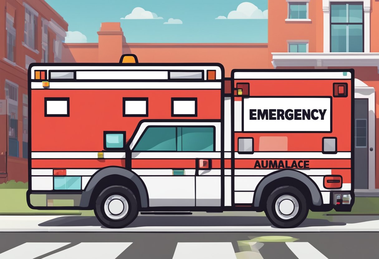 Emergencia Ambulancia Numero: Como Ligar Rapidamente em Situações Críticas 7 A red and white ambulance parked outside with "emergency ambulance" and a phone number written in bold letters on the side