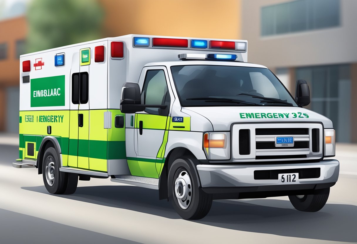 Emergency services available: ambulance with emergency number displayed