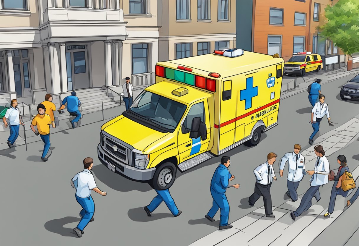 A public health emergency with an ambulance rushing to the scene