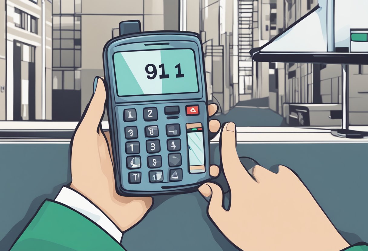 Ligar para Ambulância: Quando e Como Pedir Socorro Médico 2 A person dialing 911 on a phone, with the ambulance symbol displayed on the screen