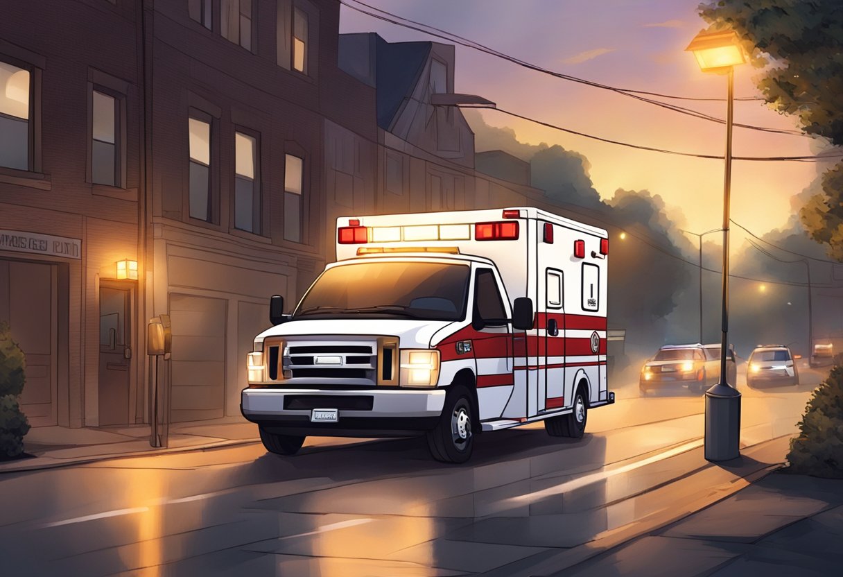 Ligar para Ambulância: Quando e Como Pedir Socorro Médico 4 An ambulance arriving at a scene, its lights flashing, as someone calls for help