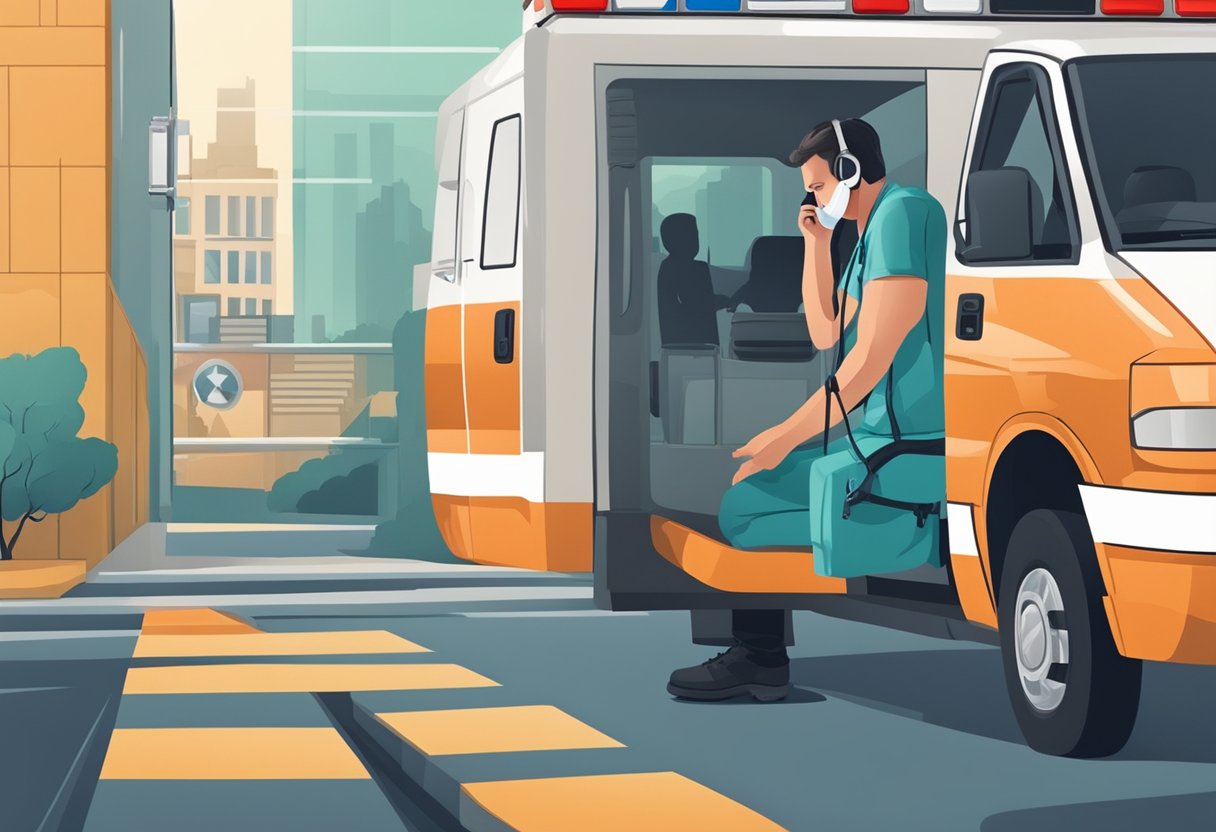 A person making a phone call to an ambulance in a medical emergency