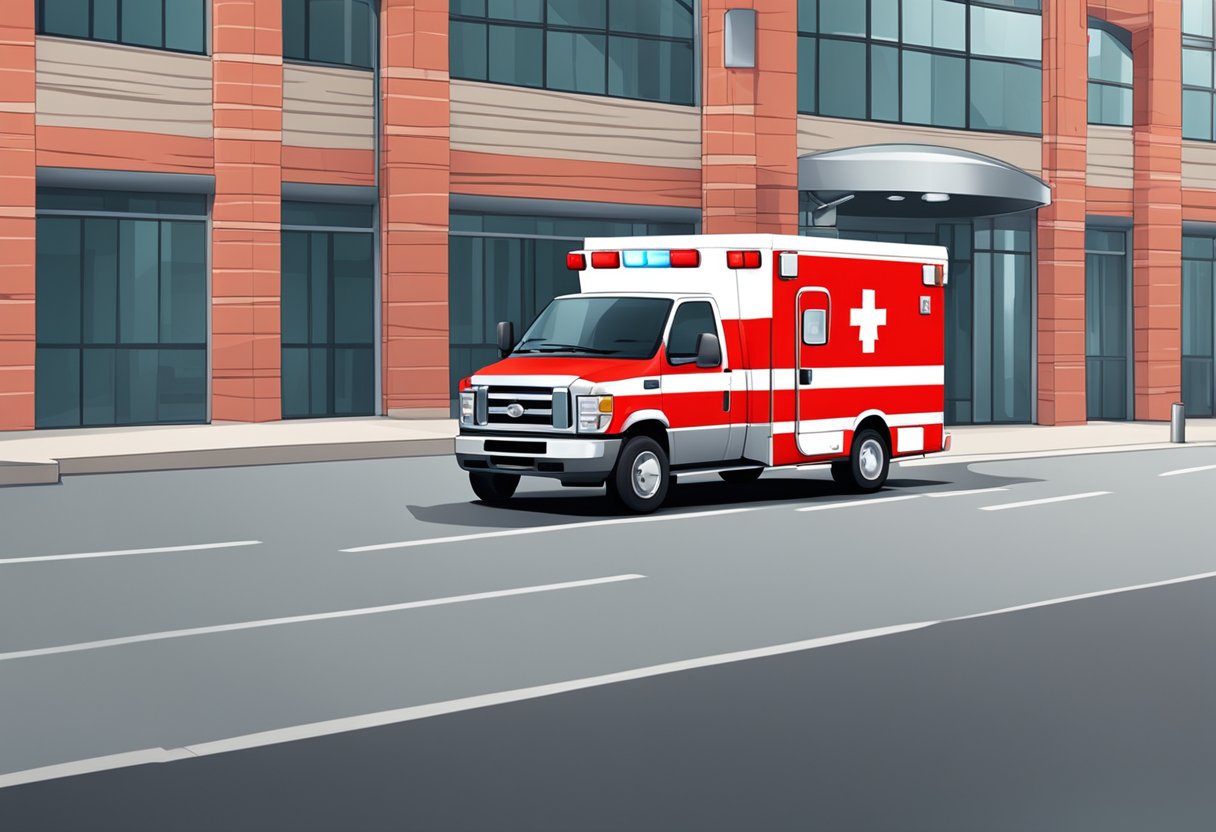 Número de Emergência Ambulância: Como Chamar Ajuda Rápida 6 A red and white ambulance parked outside a building with a large "Emergency Preparedness and Education" sign