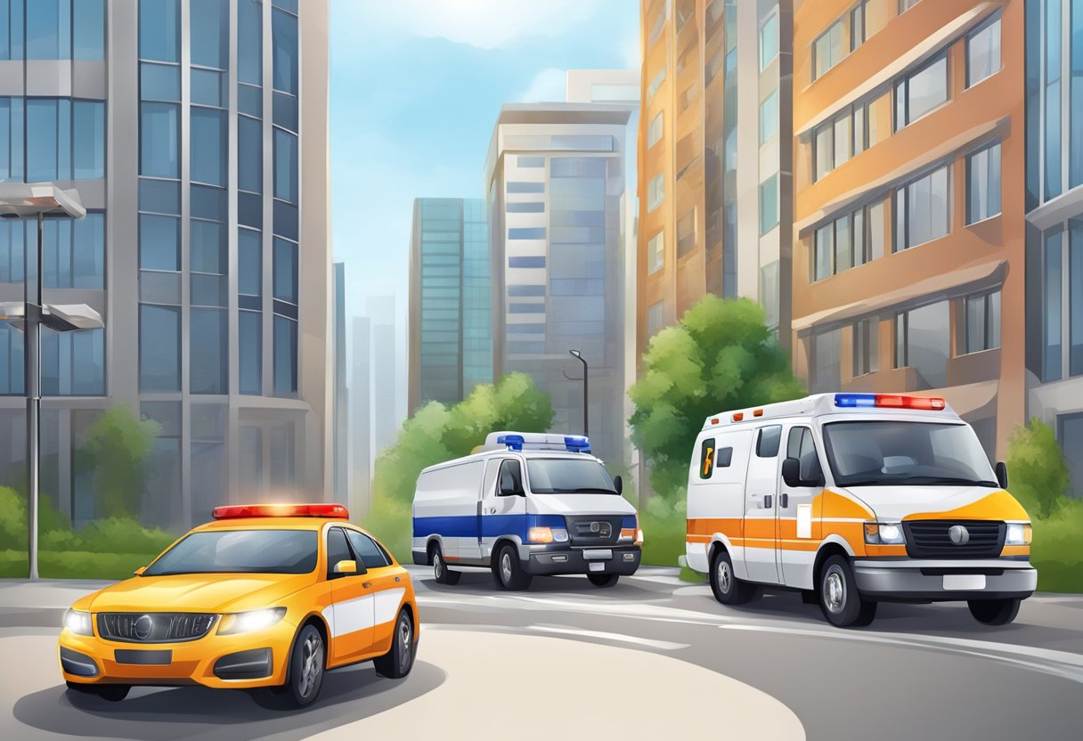 Emergency call procedures, dialing emergency number, ambulance on the way