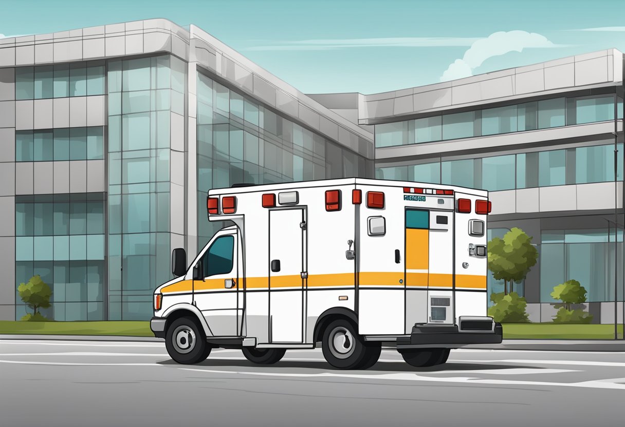Preço Ambulância Simples Remoção: Guia de Custos e Considerações 4 An ambulance with a simple design, labeled "removal service," parked in front of a medical facility