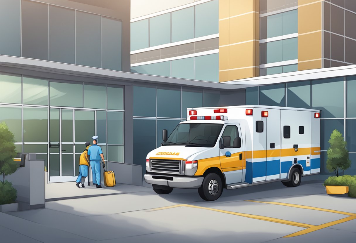 Preço Ambulância Simples Remoção: Guia de Custos e Considerações 6 An ambulance parked outside a hospital, with a stretcher being loaded into the back