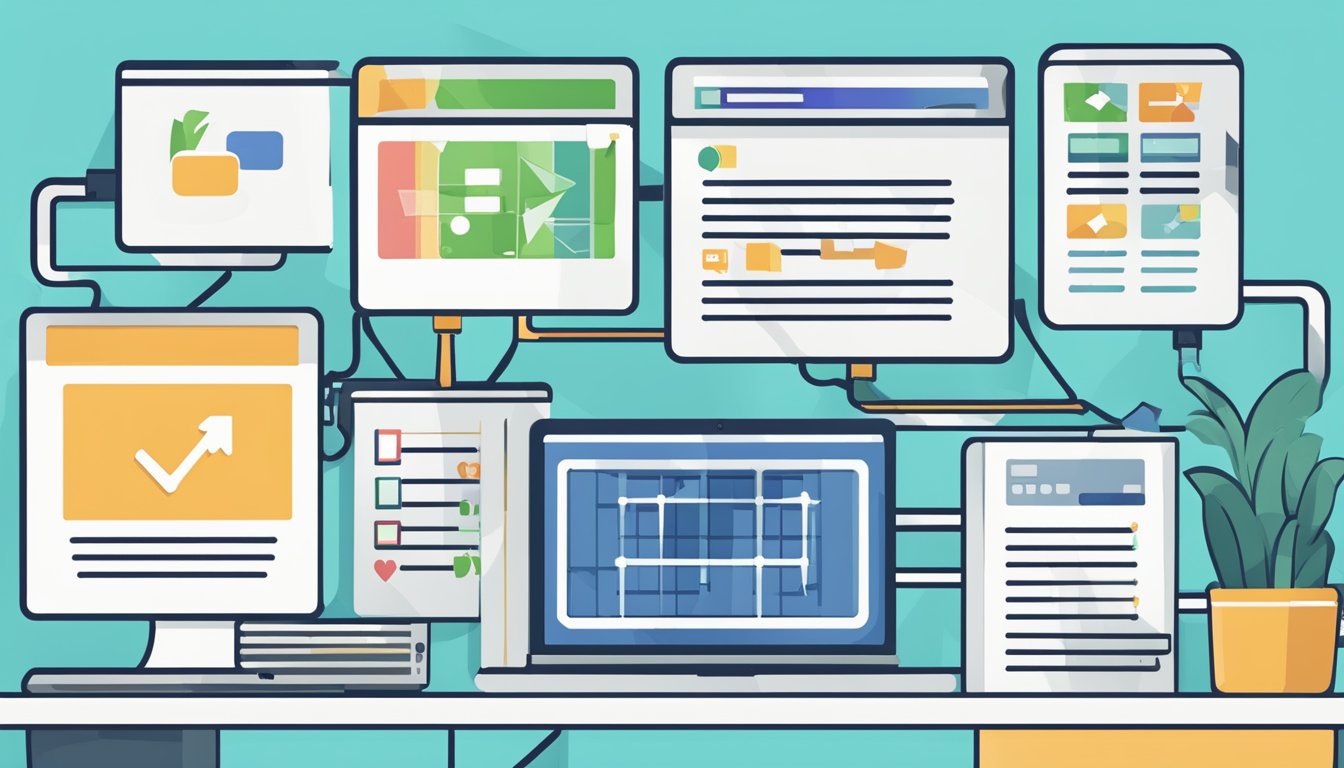 A computer screen showing 7 SEO plugin logos with a checklist next to them, indicating the process of choosing the right plugin