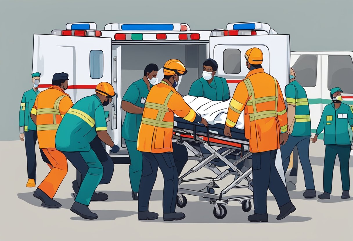 A patient being loaded into an ambulance on a stretcher by paramedics