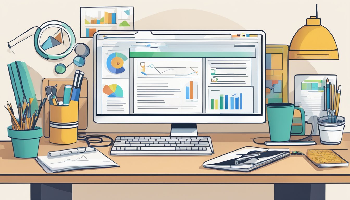 A desk with a computer screen showing SEO tools.</p><p>Six alternative options to RankMath are displayed on the screen