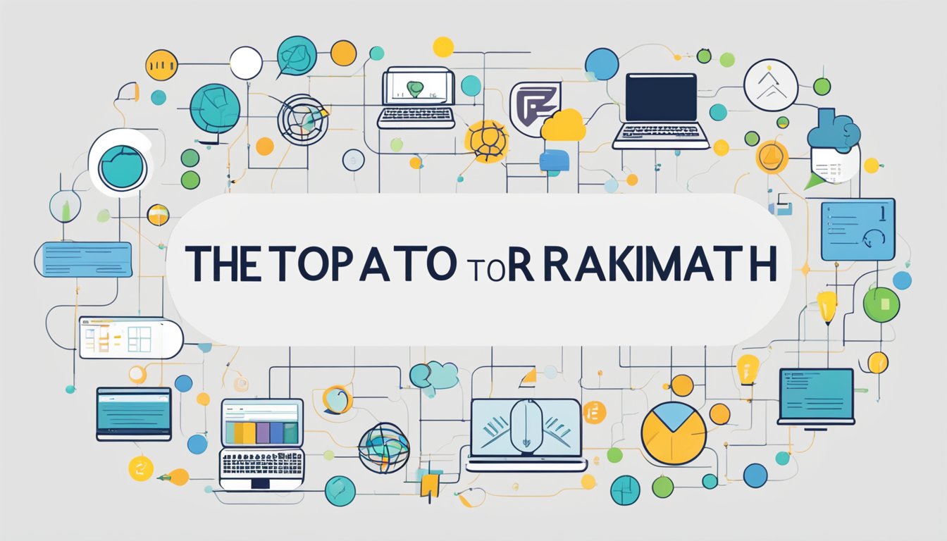 Various software logos arranged in a circle, each connected by a line to signify integration and compatibility.</p><p>Text reads "The 6 Top Alternatives to RankMath."