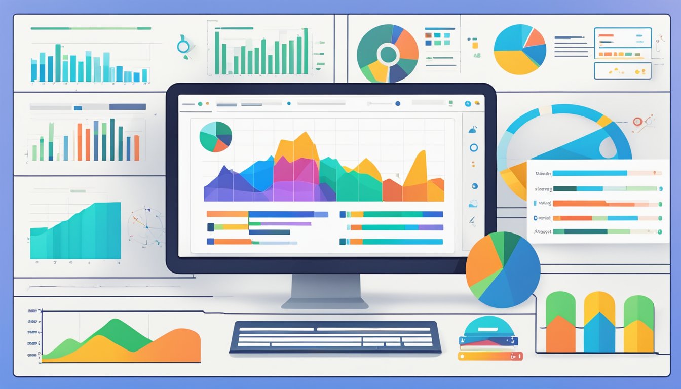 A computer screen displaying the 8 top alternatives to Serpstat's On-Page SEO Checker, with colorful graphs and data visualizations