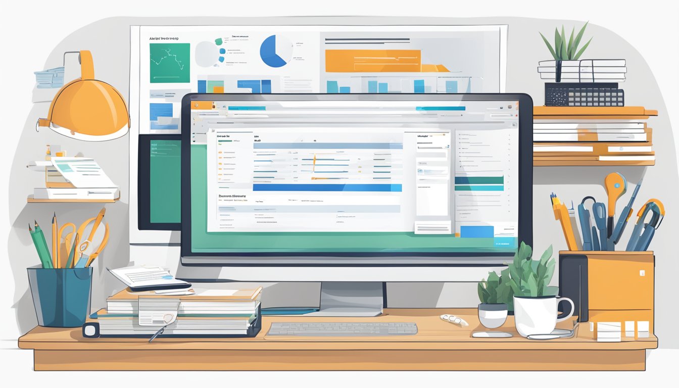 A desk with a computer displaying Ahrefs Site Audit.</p><p>Surrounding it are open tabs of alternative tools like SEMrush and Moz