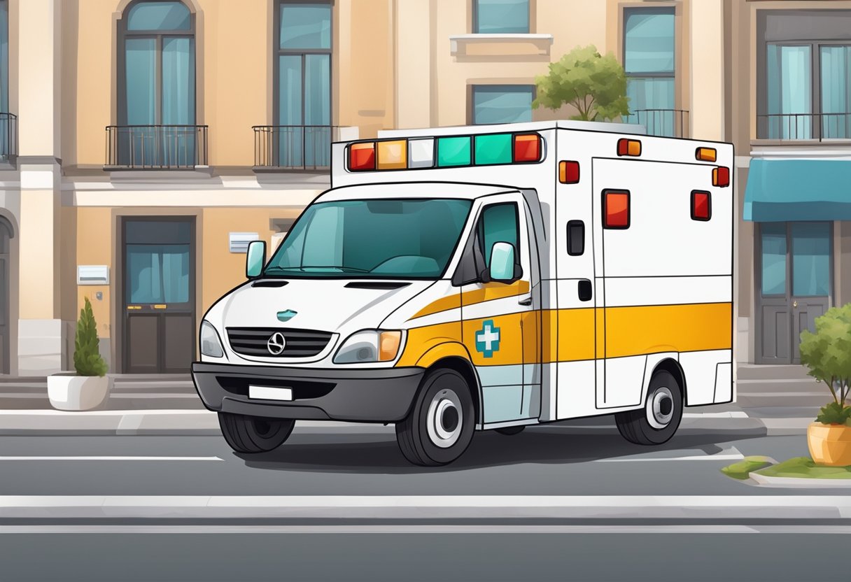 An ambulance with a smiling face and friendly demeanor, assisting a patient with care and compassion during a medical transport