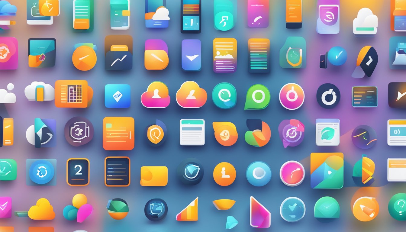 A lineup of colorful and vibrant software icons representing the 7 best alternatives to Sitebulb, arranged neatly on a digital platform