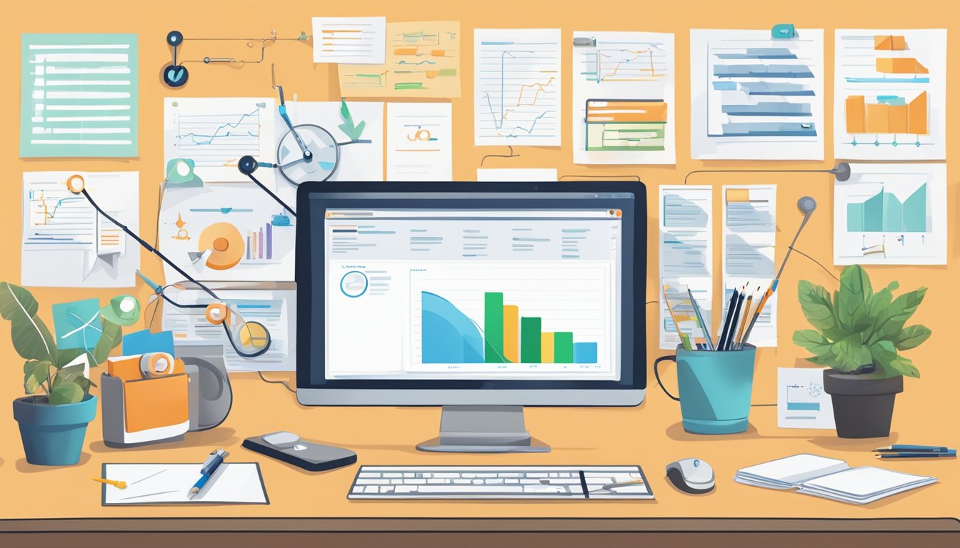 A computer screen displaying SEMrush and 8 alternative backlink monitoring tools.</p><p>The screen is surrounded by office supplies and a notepad with notes