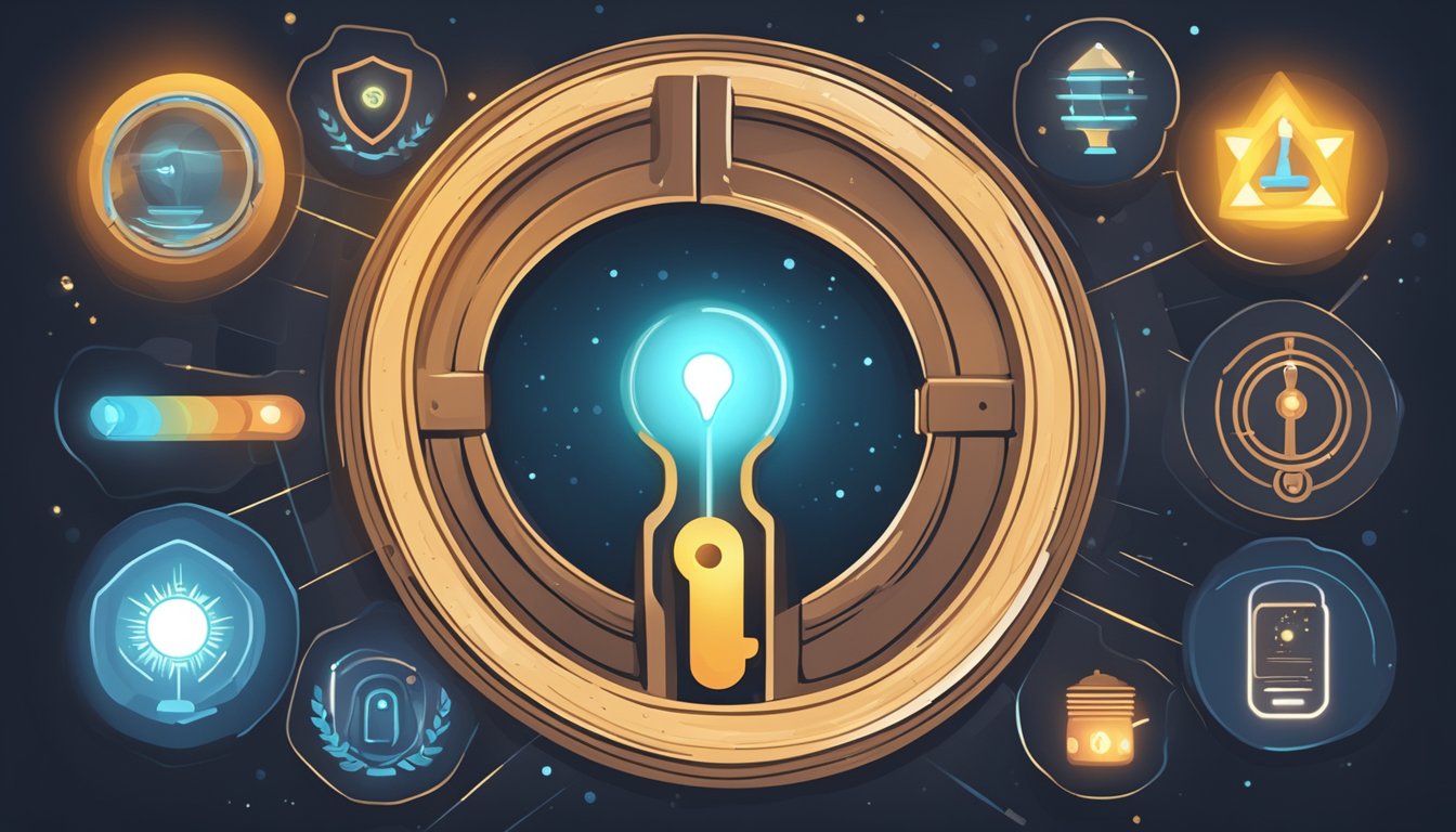 A keyhole with a glowing light, surrounded by seven different symbols representing alternative options to BuzzSumo