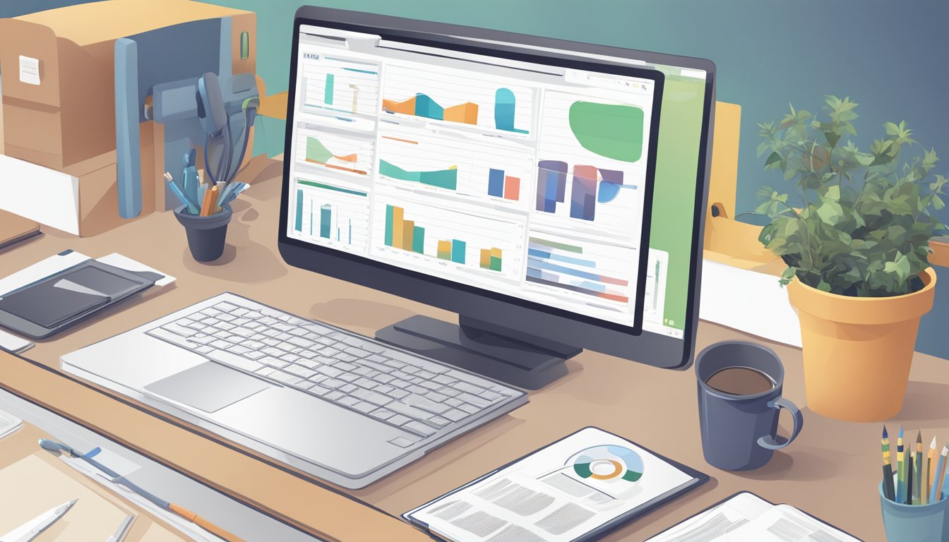 A desk with a computer screen displaying various SERP tracking tools.</p><p>A list of the 6 top alternatives to SERP Robot is shown on the screen