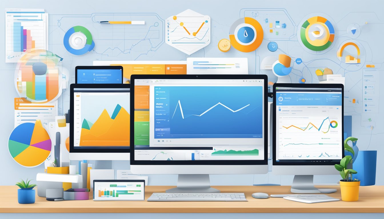 A computer screen displaying SERPStat and 7 alternative tools, with SEO PowerSuite logo in the background