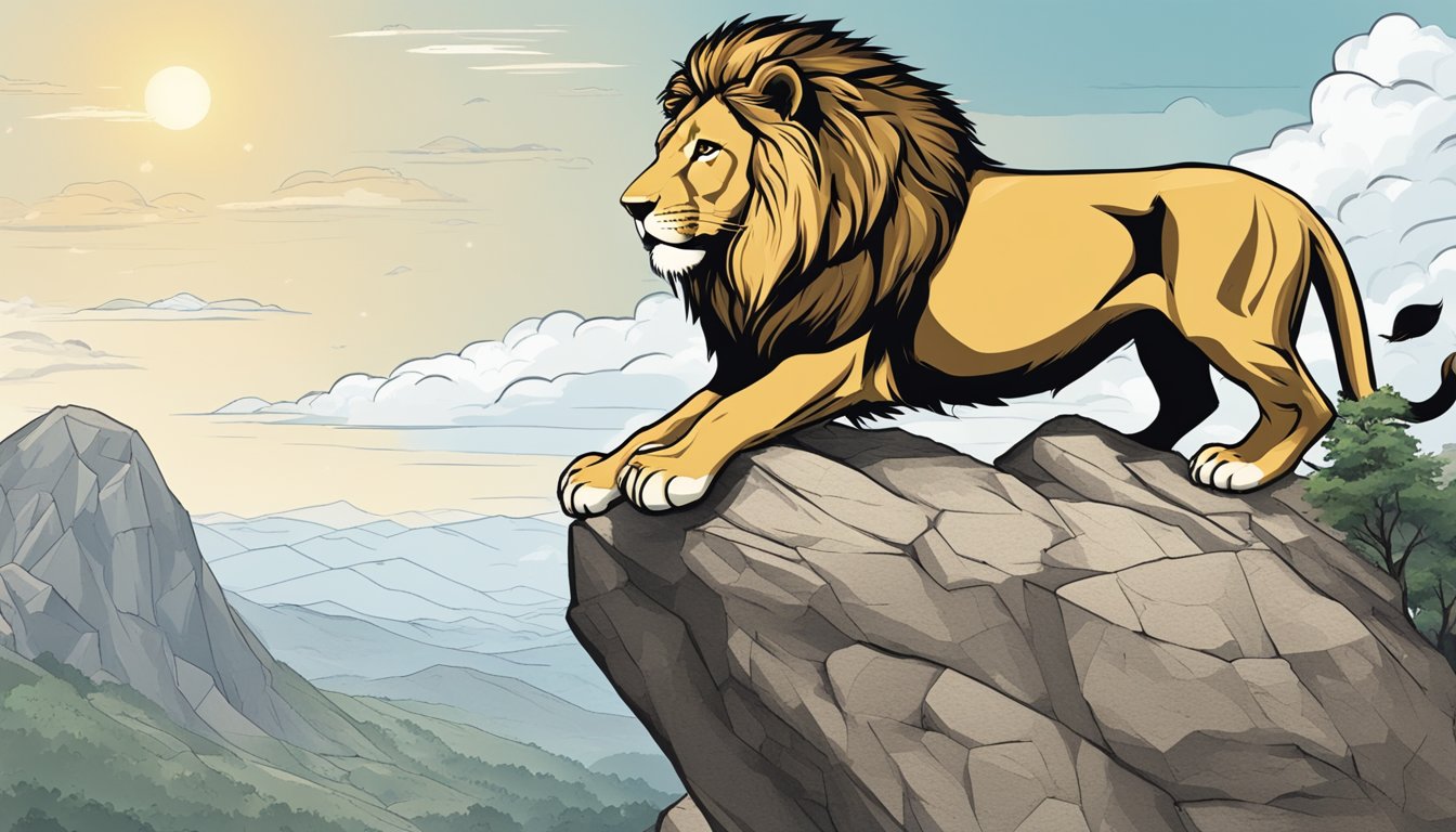 A regal lion surveys the landscape from a rocky outcrop, with the title "The 7 Best Alternatives to Rank Tracker by SEO PowerSuite" emblazoned in the sky