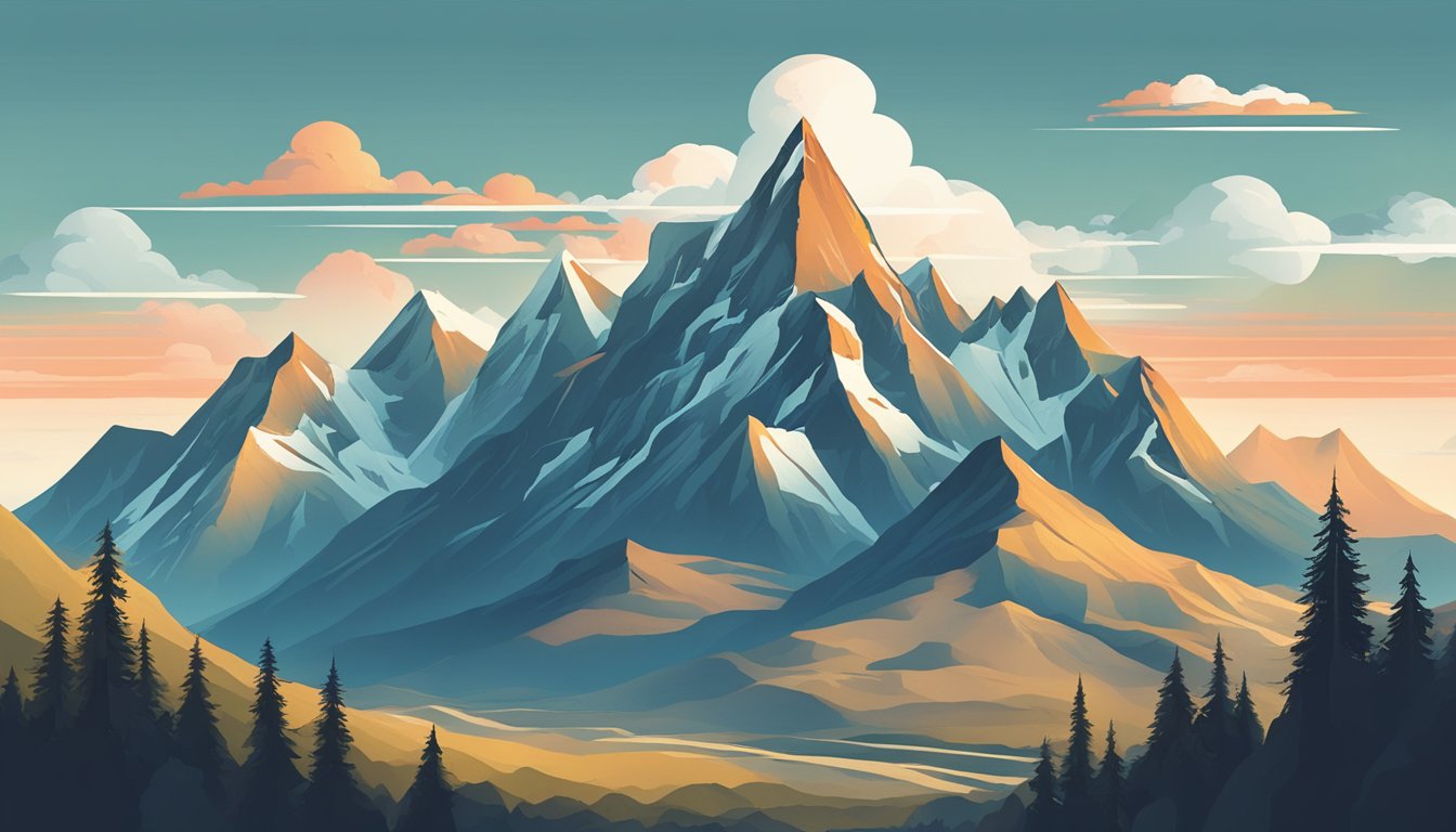 A mountain landscape with 7 towering peaks, each representing a different alternative to SEMrush, set against a dramatic sky