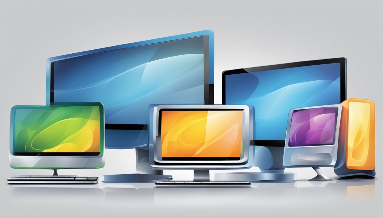 A lineup of 7 unique, vibrant computer icons, each representing an alternative to Kompyte, arranged in a dynamic and eye-catching composition